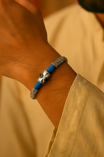 Load image into Gallery viewer, Silver-Black Spinel Grey and Blue Thread Rakhi