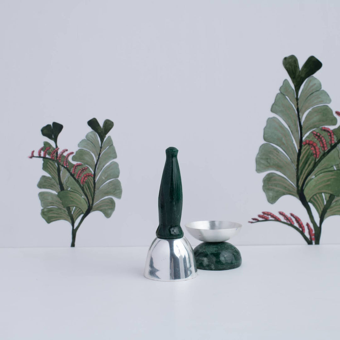 Saraswati Green Aventurine bell and deepak