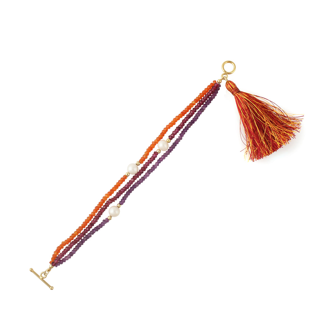 Powerful Gemstone Rakhi Lumba with Cornelian, Amethyst, and Rhodolite Garnet