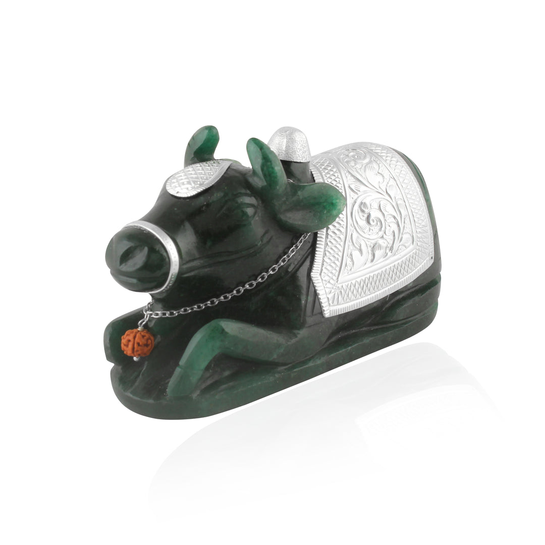Gemstone nandi cow with silver