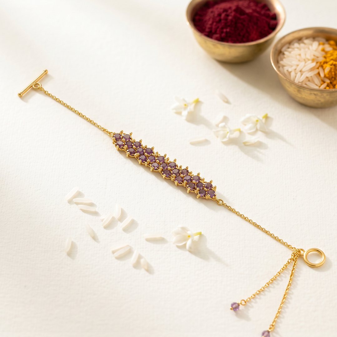 Amethyst Gemstone Weave Rakhi (Unisex)