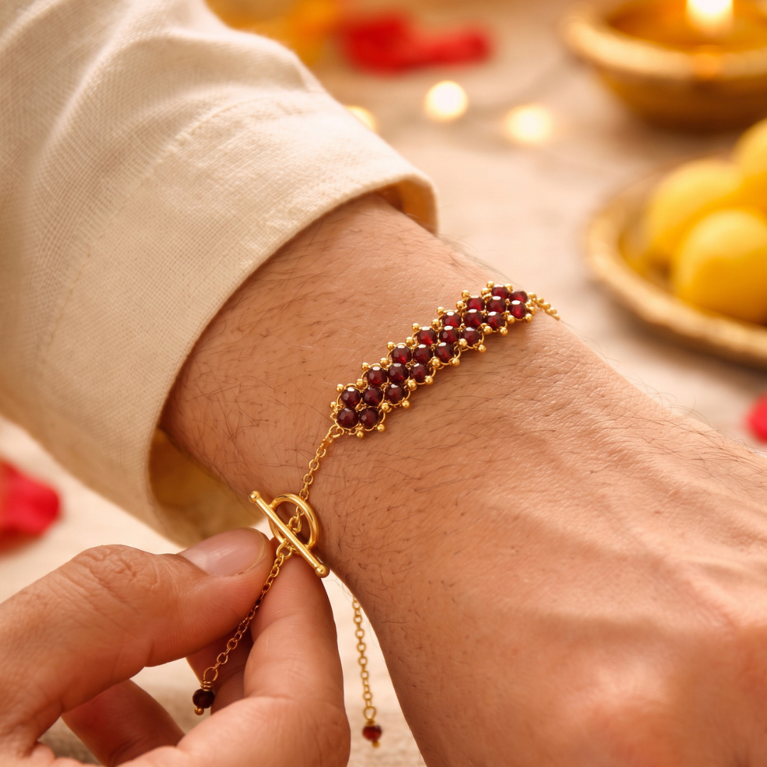 Red Garnet Gemstone Weave Rakhi