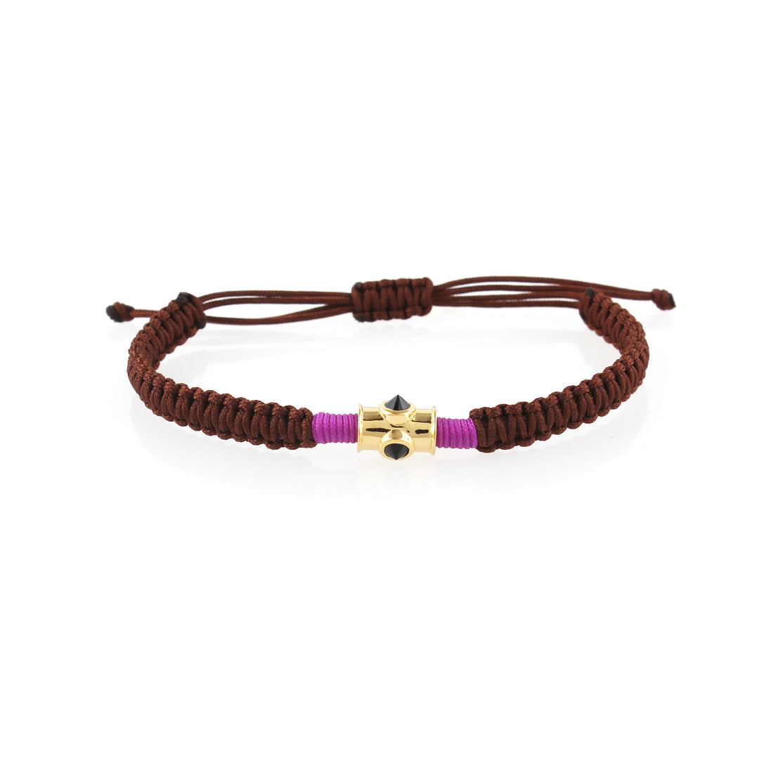 Silver-Black Spinel Brown - Pink Thread Rakhi