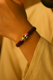 Silver-Black Spinel Brown - Pink Thread Rakhi