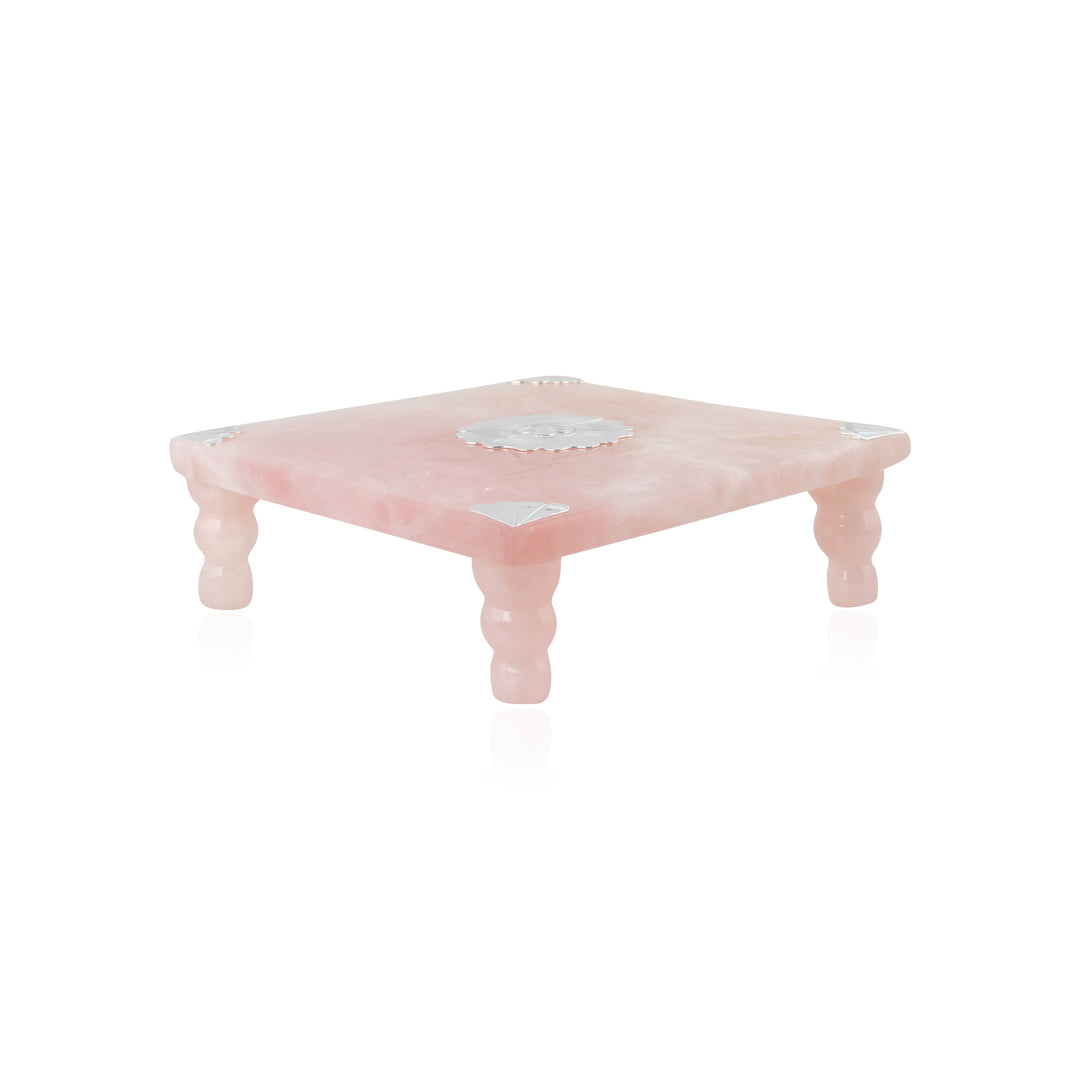 Rose Quartz Silver Chowki